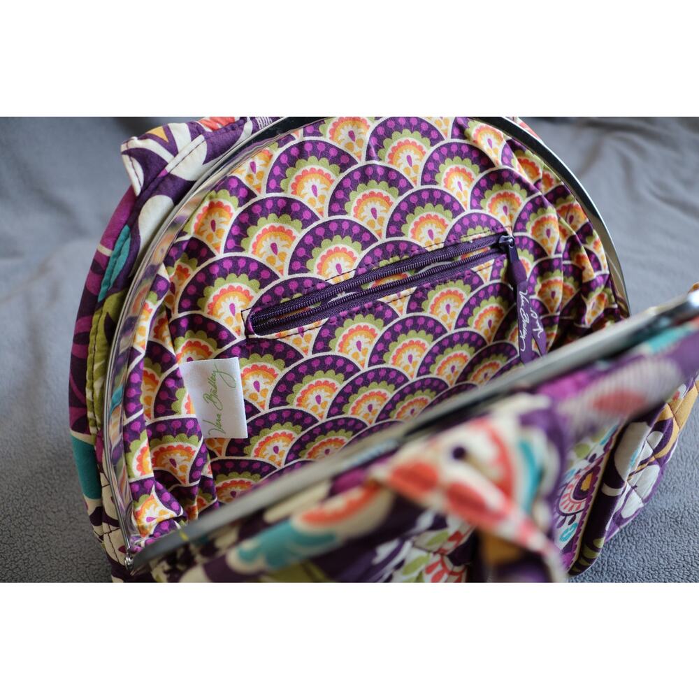 VERA BRADLEY Plum Crazy  Eloise Handbag Floral Shoulder Kisslock Purple Retired - Picture 8 of 11